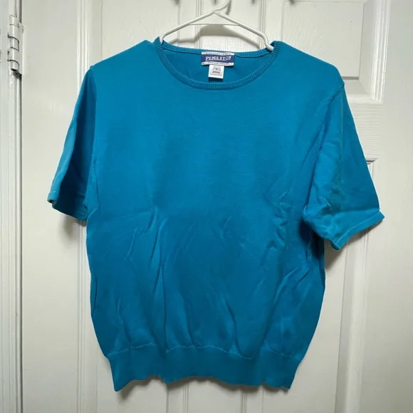 Turquoise short-sleeved sweater - Picture 1 of 4